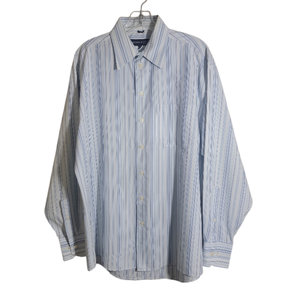 Kenneth Cole New York men's blue white cream stripe dress shirt size 16 34/35